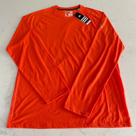 Adidas Ultimate Tee Activewear Crew Neck LS Polyester T Shirt Orange Sz L NWT - Picture 2 of 10